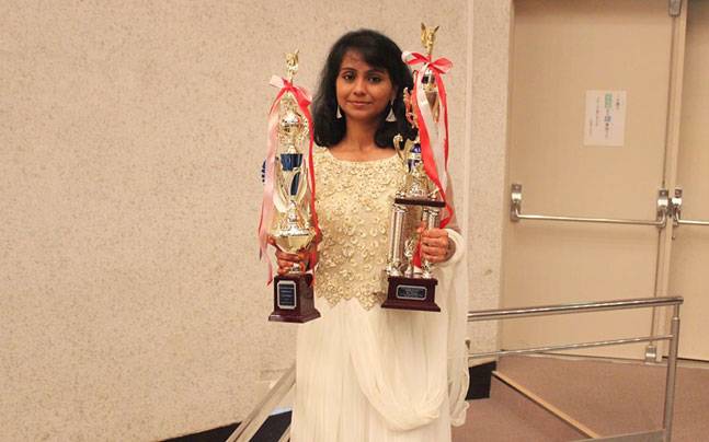 Swetha Suresh secured two trophies at the World Whistlers Convention. Picture courtesy: Facebook/Rigveda Maverick Whistler Deshpandey