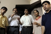 This picture taken on March 26, shows (from L) Aditya Kothari, Sharad Karnad, Manoj Karam,...